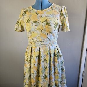 LuLaRoe 2XL Yellow Floral Midi Amelia Dress